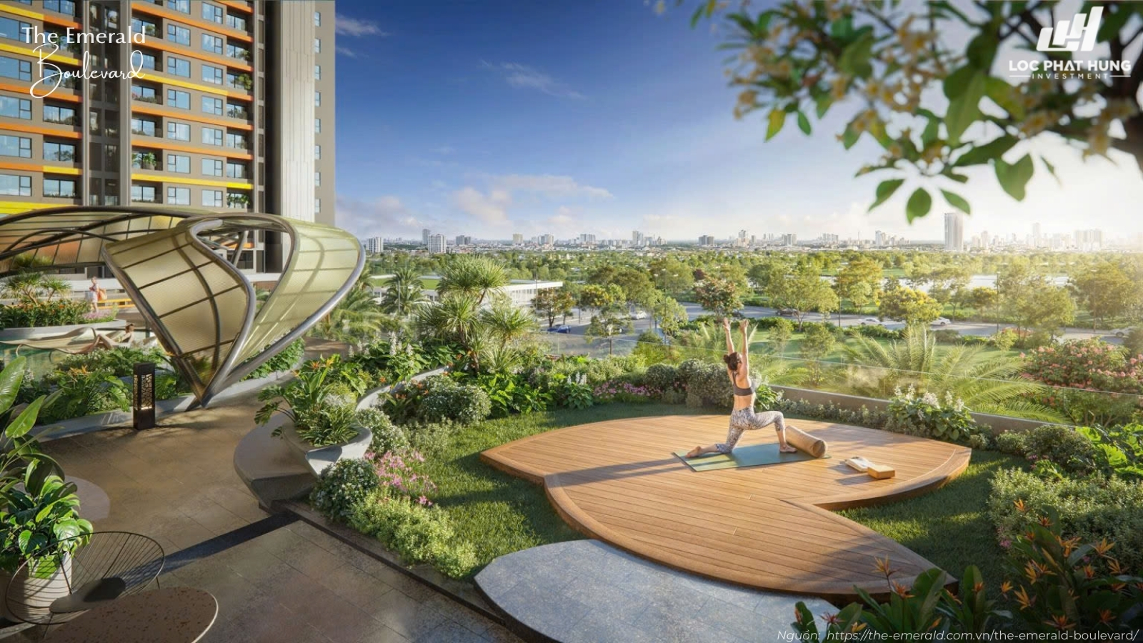 Khu vực Yoga và thiền ngoài trời với tầm nhìn rộng tại tiện ích dự án The Emerald Boulevard