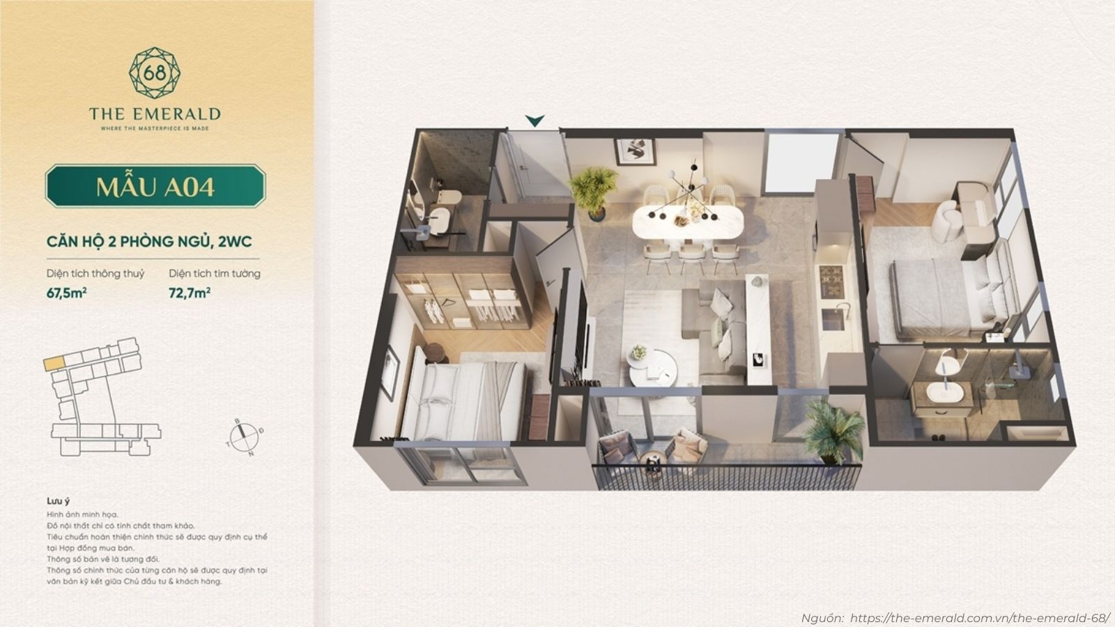 Layout Căn Hộ The Emerald 68 Thiết Kế Tối ưu Diện Tích