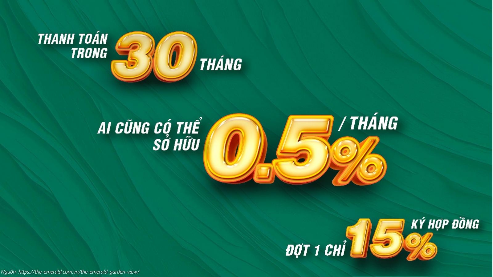 Chính sách thanh toán căn hộ The Emerald Garden View: 30 tháng, 0.5%/tháng, Đợt 1 chỉ 15%