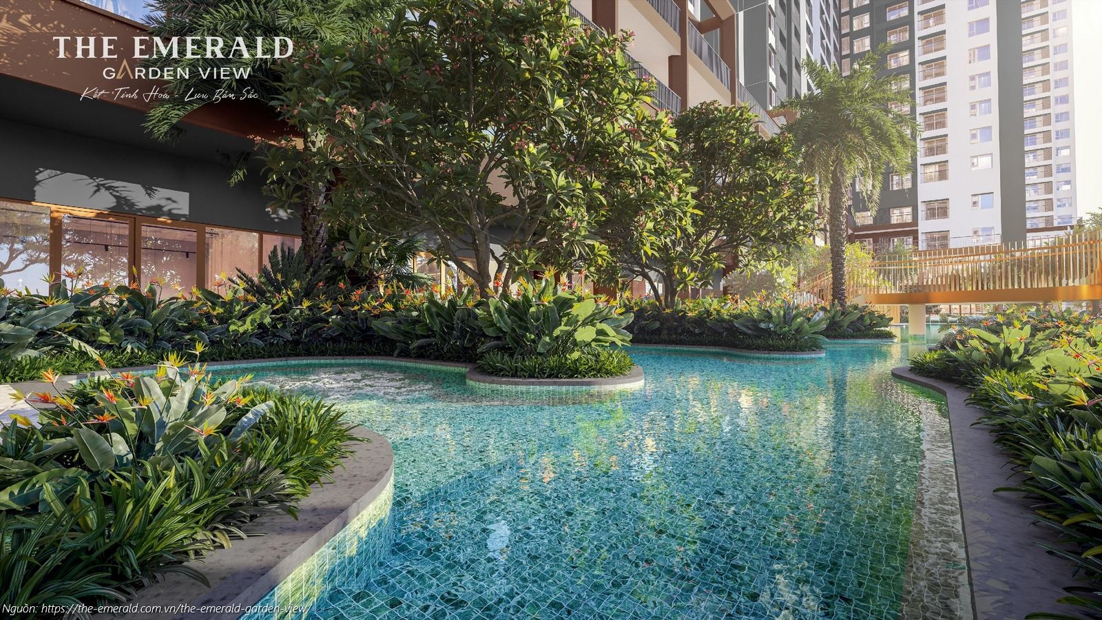 hối cảnh cận cảnh hồ bơi tiện ích (Khu Aqua Ceramic) The Emerald Garden View