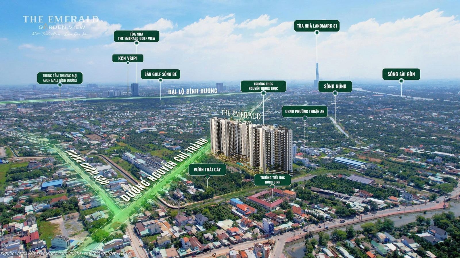 Hệ thống tiện ích ngoại khu The Emerald Garden View: Liền kề Aeon Mall và Sân Golf Sông Bé