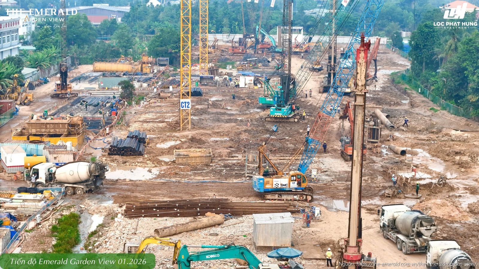 Tiến độ xây dựng tháng 01/2026 căn hộ chung cư The Emerald Garden View Thuận An, Bình Dương
