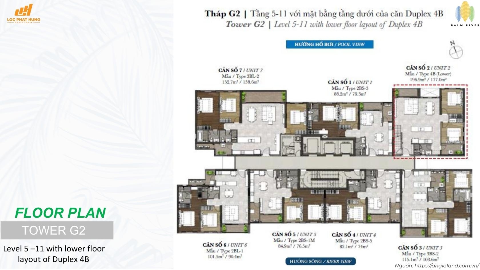 Mặt Bằng Tầng 5-11 Tháp G2 Dự Án Palm River Quận 2