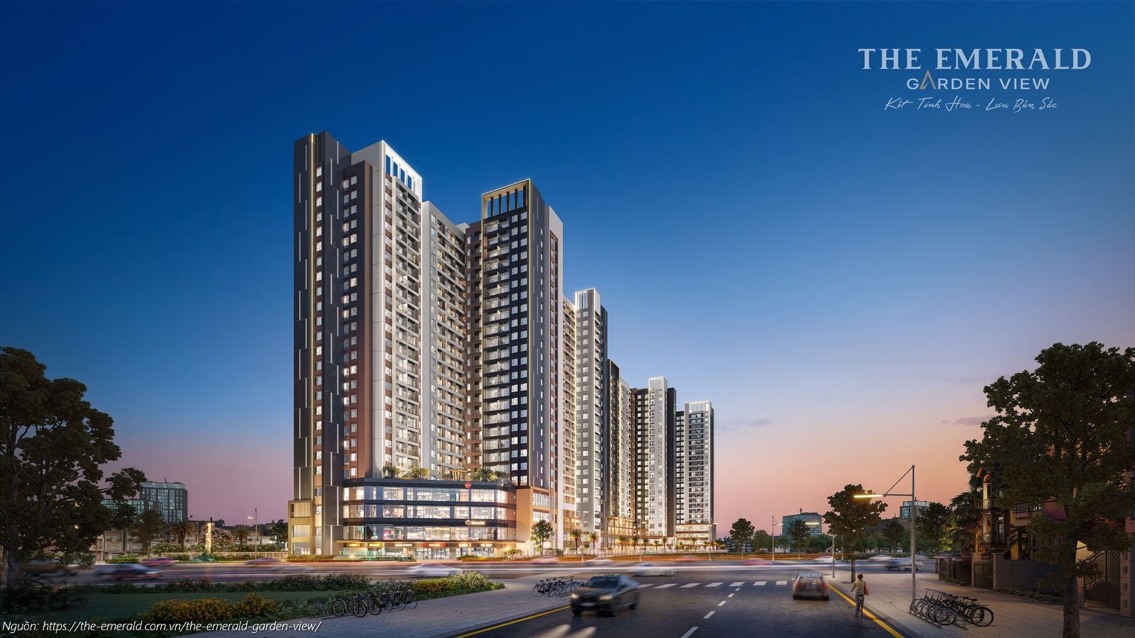 Phối cảnh tổng thể ban đêm dự án căn hộ chung cư The Emerald Garden View, TP.HCM