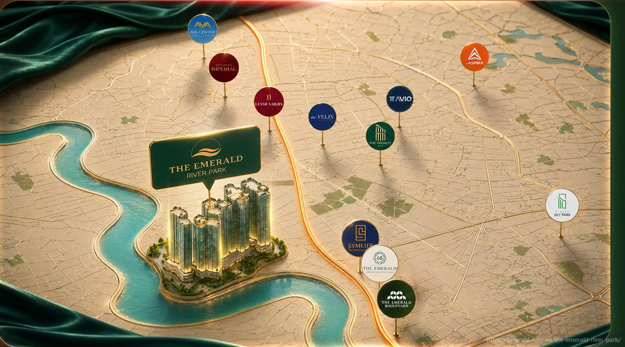 Bản đồ vị trí The Emerald River Park chiến lược tại Thuận An Bản đồ vị trí The Emerald River Park chiến lược tại Thuận An